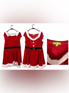 Red Velvet Santa-Inspired Holiday Dress with White Faux Fur Trim